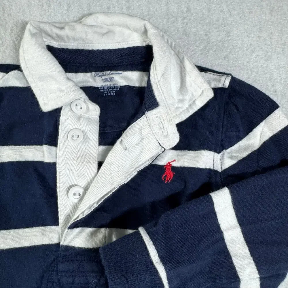 Ralph Lauren 12M Baby Striped Cotton Jersey Rugby Coverall Classic Polo